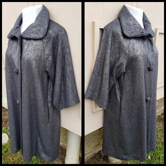 P 0/2 TRACY REESE silver black metallic long coat - Picture 5 of 9